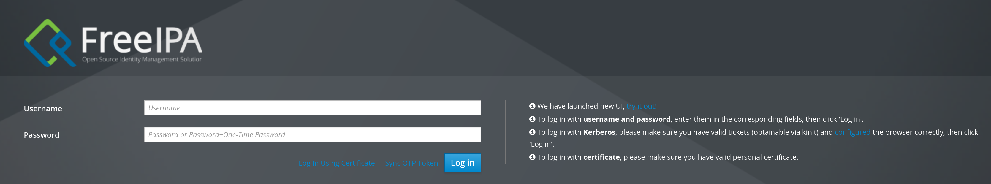 Login Screen FreeIPA